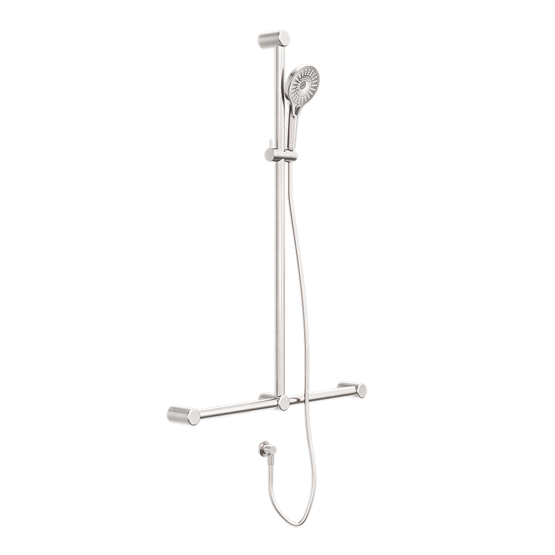 Mecca Care 32mm T Bar Grab Rail and Adjustable Shower Set 1100x750mm Brushed Nickel