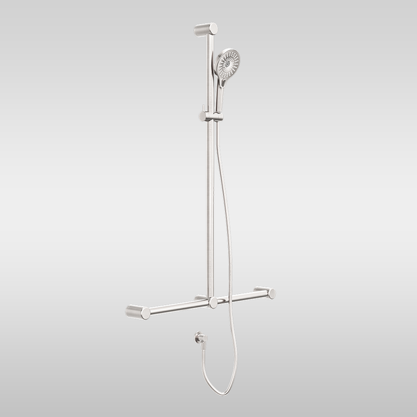 Nero Mecca Care 32mm T Bar Grab Rail and Adjustable Shower Set 1100x750mm Brushed Nickel