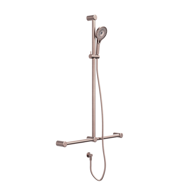 Nero Mecca Care 32mm T Bar Grab Rail And Adjustable Shower Set 1100X750mm Brushed Bronze
