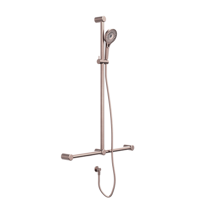 Nero Mecca Care 32mm T Bar Grab Rail And Adjustable Shower Set 1100X750mm Brushed Bronze