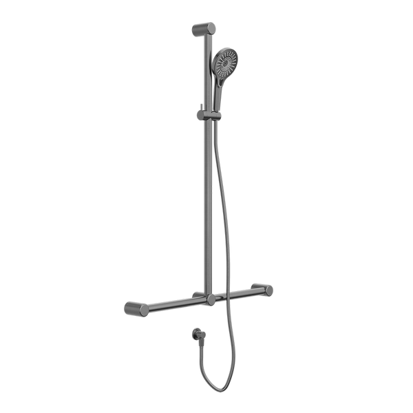 Nero Mecca Care 32mm T Bar Grab Rail and Adjustable Shower Set 1100x750mm Brushed Gunmetal