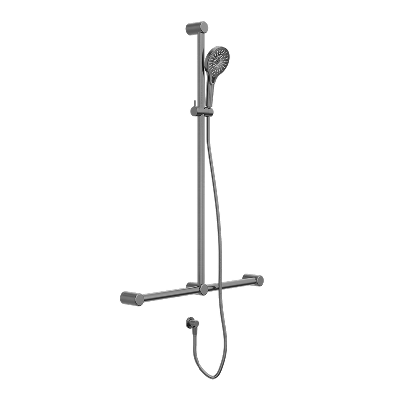 Mecca Care 32mm T Bar Grab Rail and Adjustable Shower Set 1100x750mm Brushed Gunmetal