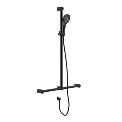 Mecca Care 32mm T Bar Grab Rail and Adjustable Shower Set 1100x750mm Matte Black