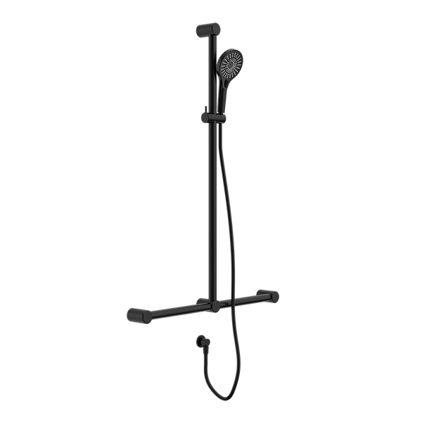 Nero Mecca Care 32mm T Bar Grab Rail and Adjustable Shower Set 1100x750mm Matte Black