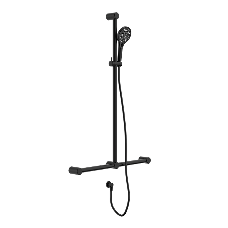 Mecca Care 32mm T Bar Grab Rail and Adjustable Shower Set 1100x750mm Matte Black