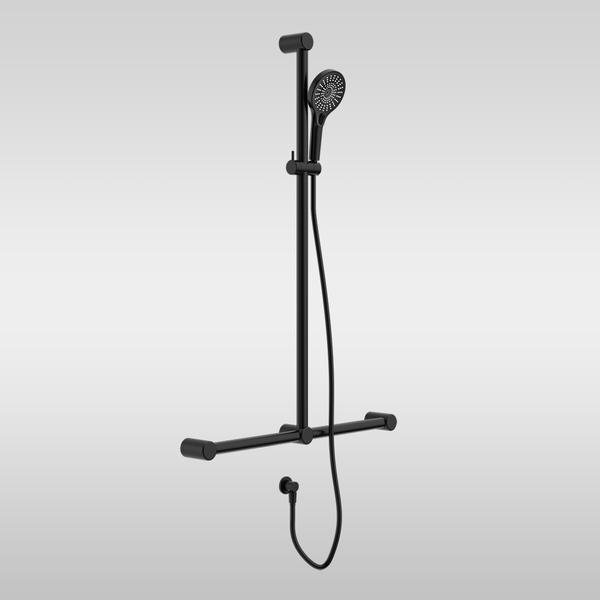 Nero Mecca Care 32mm T Bar Grab Rail and Adjustable Shower Set 1100x750mm Matte Black