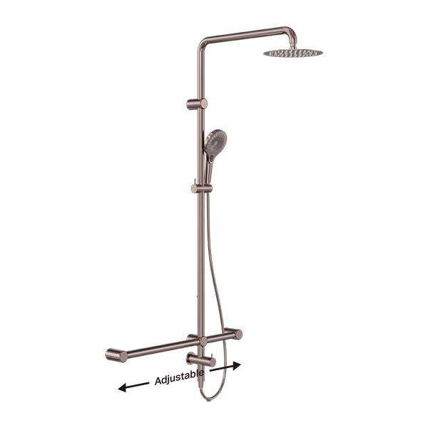 Nero Mecca Care 32mm T Bar Grab Rail 1100 x 750mm Twin Shower Set Brushed Bronze