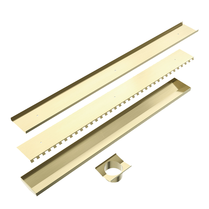 Tile Insert V Channel Floor Grate 89mm Outlet with Hole Saw Brushed Gold