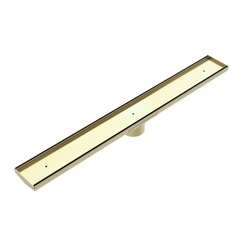 Tile Insert V Channel Floor Grate 89mm Outlet with Hole Saw Brushed Gold