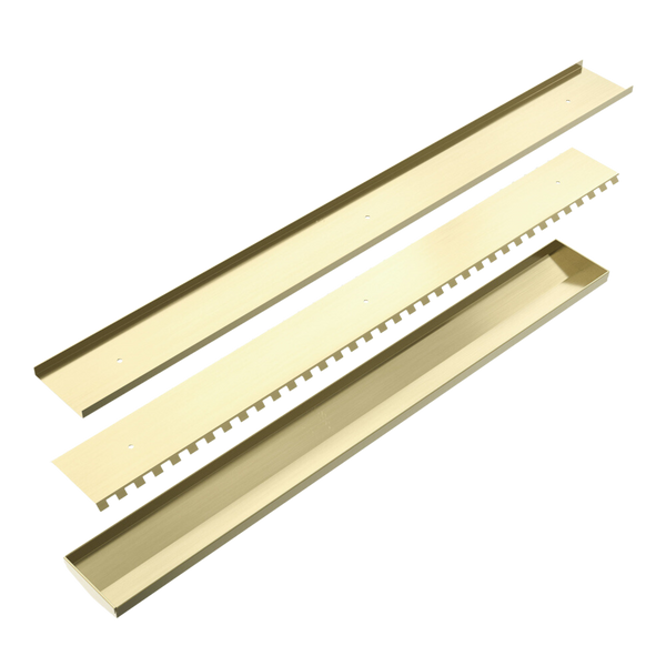 Nero Tile Insert V Channel 900x106mm Floor Grate 80mm Outlet Brushed Gold