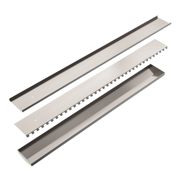 Nero Tile Insert V Channel 900x106mm Floor Grate 80mm Outlet Brushed Nickel