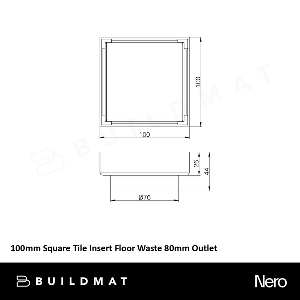 Nero 100mm Square Tile Insert Floor Waste 80mm Outlet Brushed Bronze