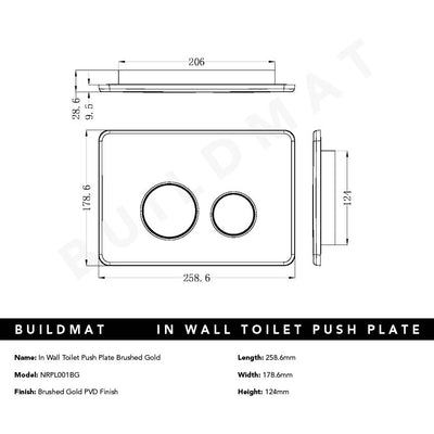 In Wall Toilet Push Plate Brushed Gold