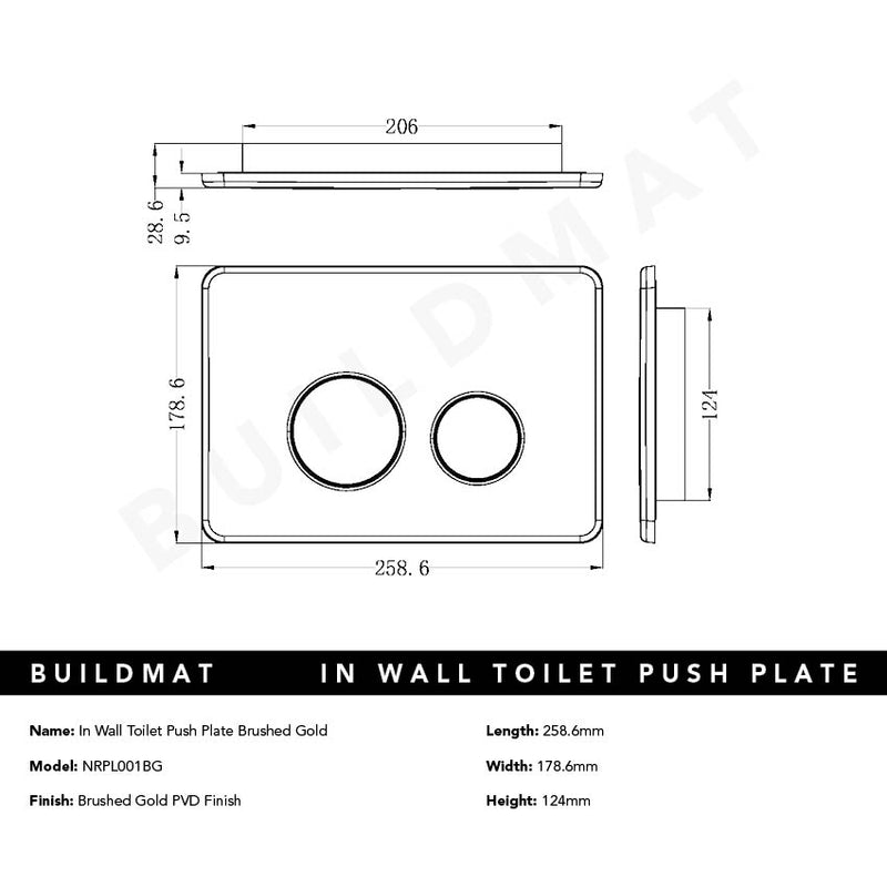 In Wall Toilet Push Plate Brushed Gold