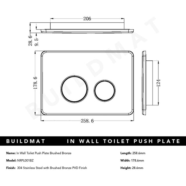 Nero In Wall Toilet Push Plate Brushed Bronze