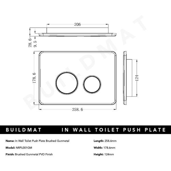 Nero In Wall Toilet Push Plate Brushed Gunmetal