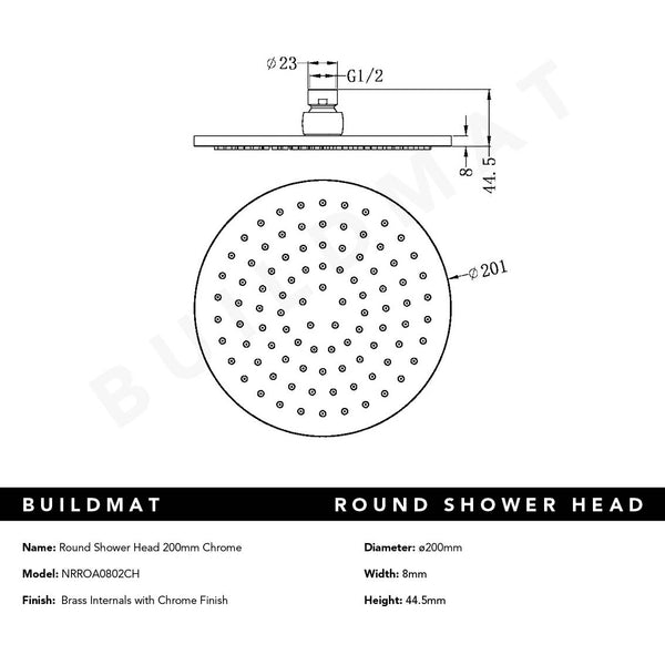 Nero Round Shower Head 200mm Chrome