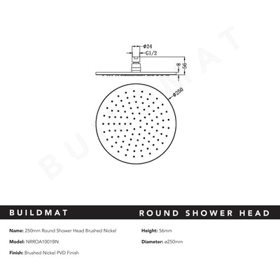 Round Shower Head 250mm Brushed Nickel