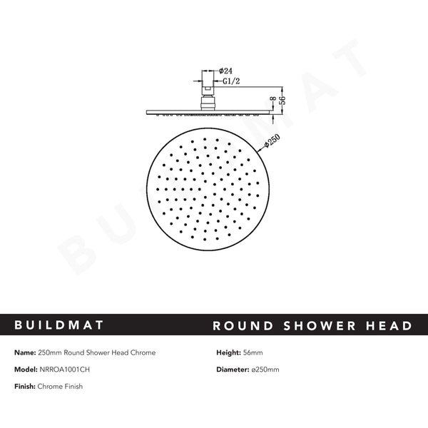 Nero Round Shower Head 250mm Chrome