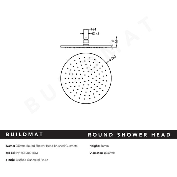 Nero Round Shower Head 250mm Brushed Gunmetal