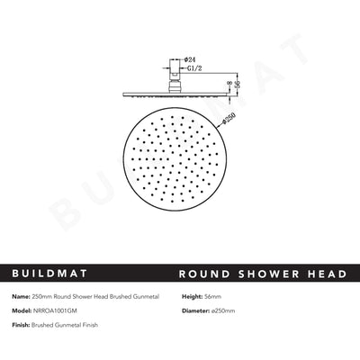 Round Shower Head 250mm Brushed Gunmetal