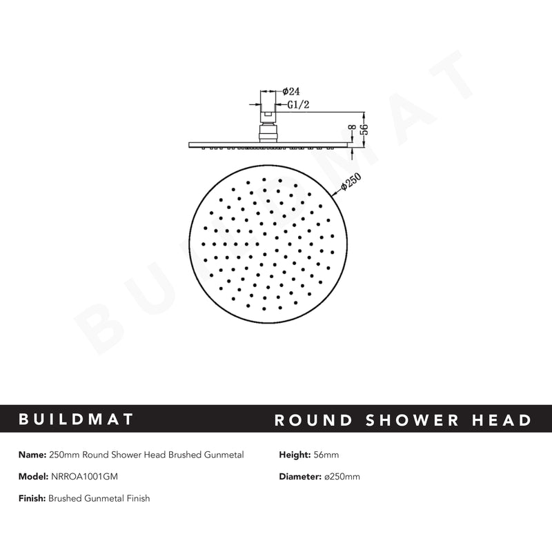 Round Shower Head 250mm Brushed Gunmetal