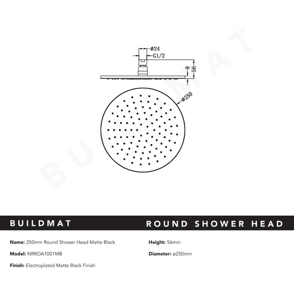 Nero Round Shower Head 250mm Matte Black