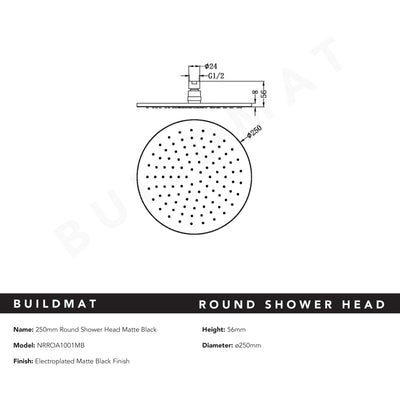 Round Shower Head 250mm Matte Black