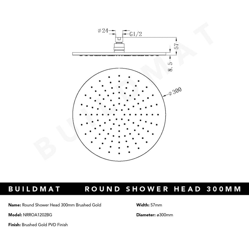 Round Shower Head 300mm Brushed Gold