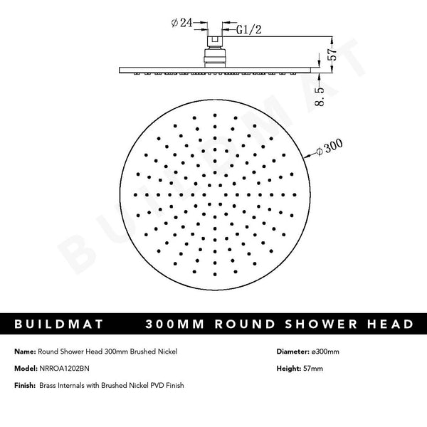 Nero Round Shower Head 300mm Brushed Nickel