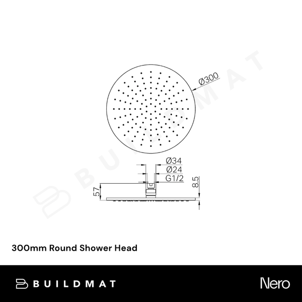 Nero 300mm Round Shower Head Tumbled Antique Brass