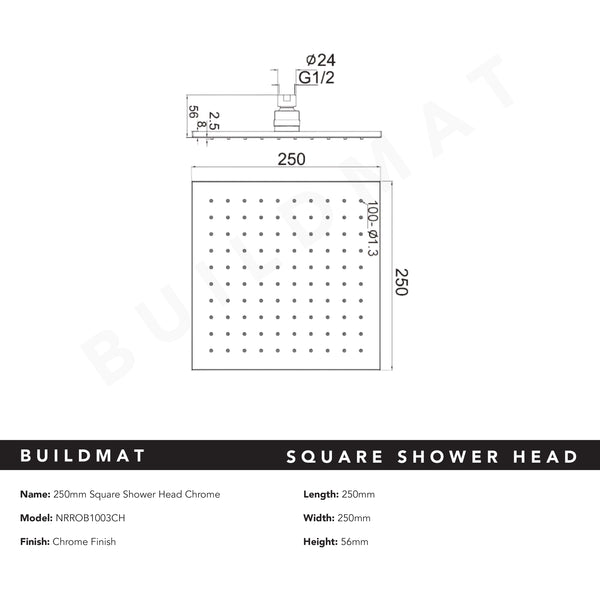 Nero Square Shower Head 250mm Chrome