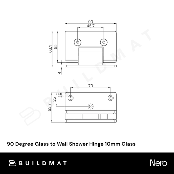 Nero 90 Degree Glass to Wall Shower Hinge 10mm Glass Gunmetal