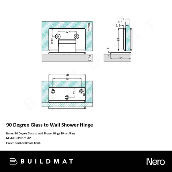 Nero 90 Degree Glass To Wall Shower Hinge 10mm Glass Brushed Bronze