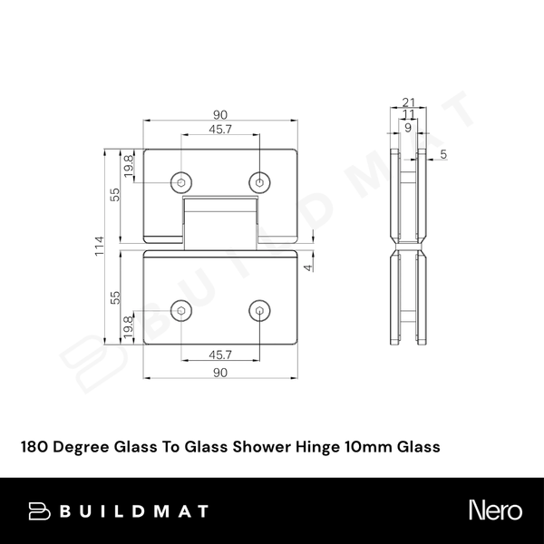 Nero 180 Degree Glass To Glass Shower Hinge 10mm Glass Tumbled Antique Brass
