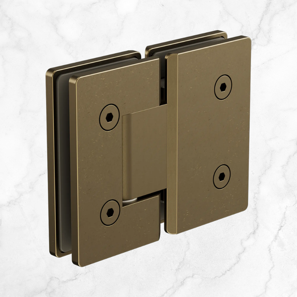 Nero 180 Degree Glass To Glass Shower Hinge 10mm Glass Tumbled Antique Brass