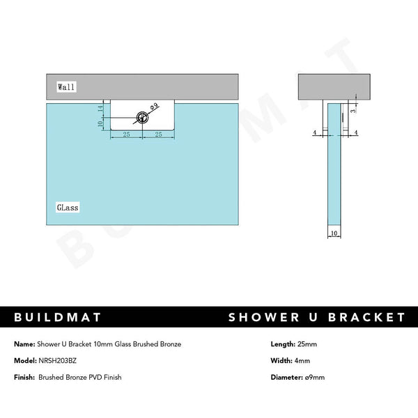 Nero Shower U Bracket 10mm Glass Brushed Bronze