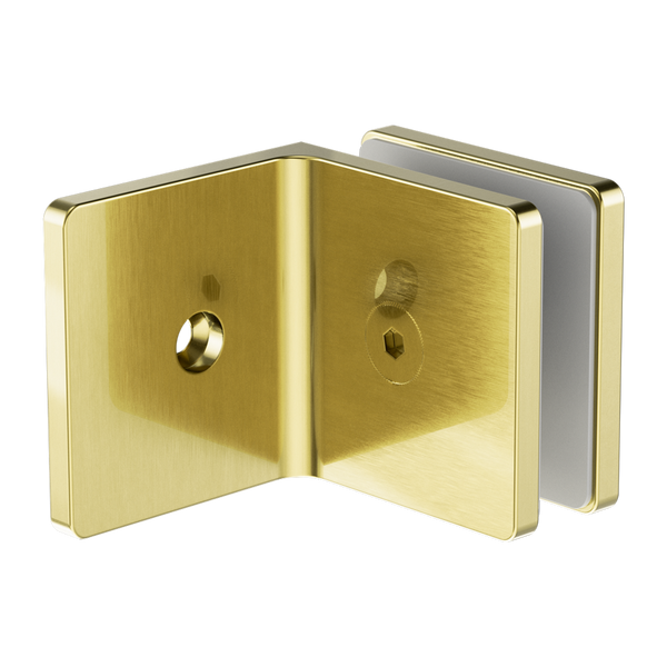 Nero 90 Degree Glass To Wall Bracket 10mm Glass Brushed Gold