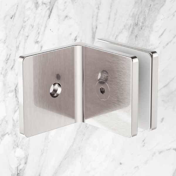 Nero 90 Degree Glass To Wall Bracket 10mm Glass Brushed Nickel