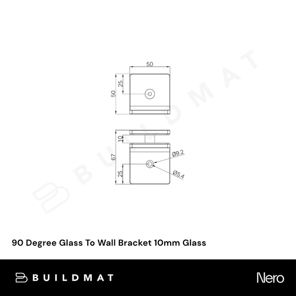 Nero 90 Degree Glass To Wall Bracket 10mm Glass Matte Black