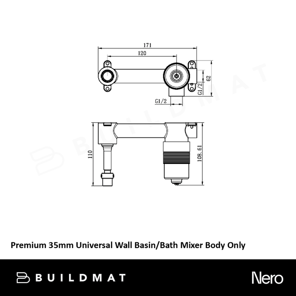 Nero Premium 35mm Universal Wall Basin/Bath Mixer Body Only