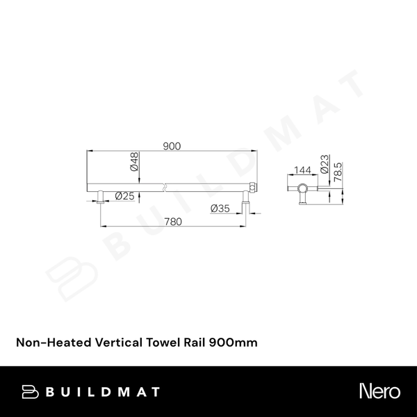 Nero Non-Heated Vertical Towel Rail 900mm Tumbled Antique Brass