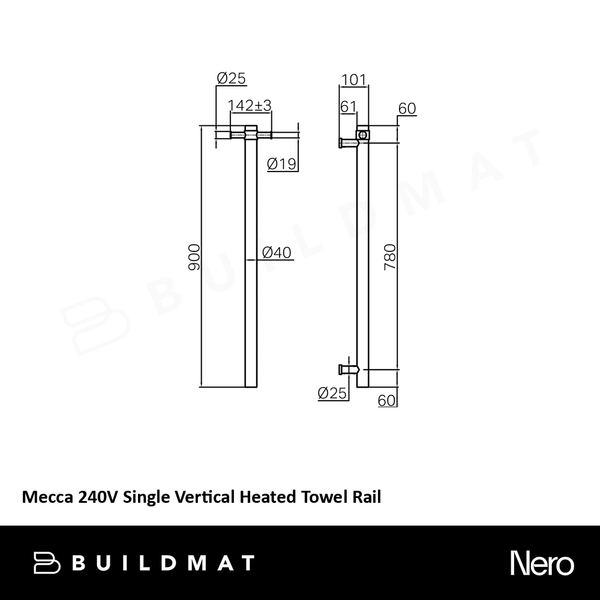 Nero Mecca 240V Single Vertical Heated Towel Rail Brushed Bronze