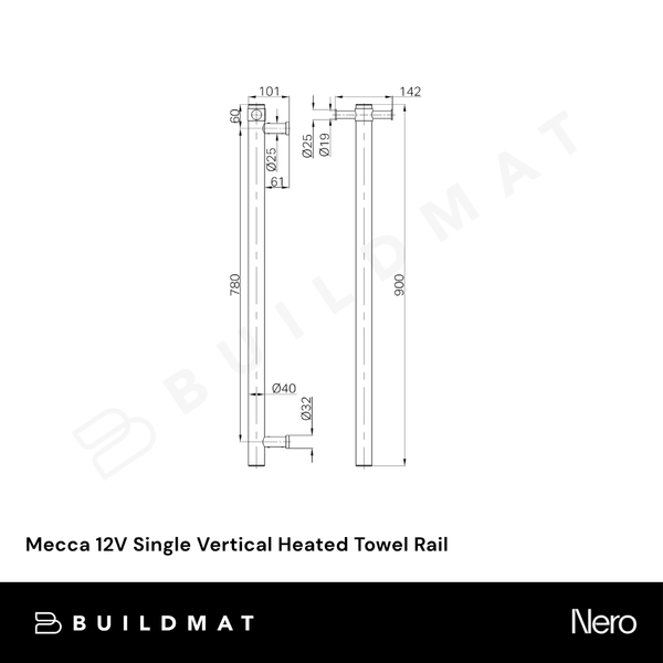 Nero Mecca 12V Single Vertical Heated Towel Rail Tumbled Antique Brass