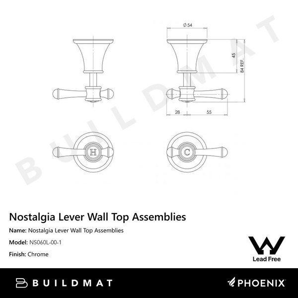 Phoenix Nostalgia Lever Wall Top Assemblies Lead Free Chrome
