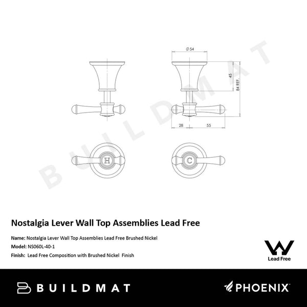 Phoenix Nostalgia Lever Wall Top Assemblies Lead Free Brushed Nickel