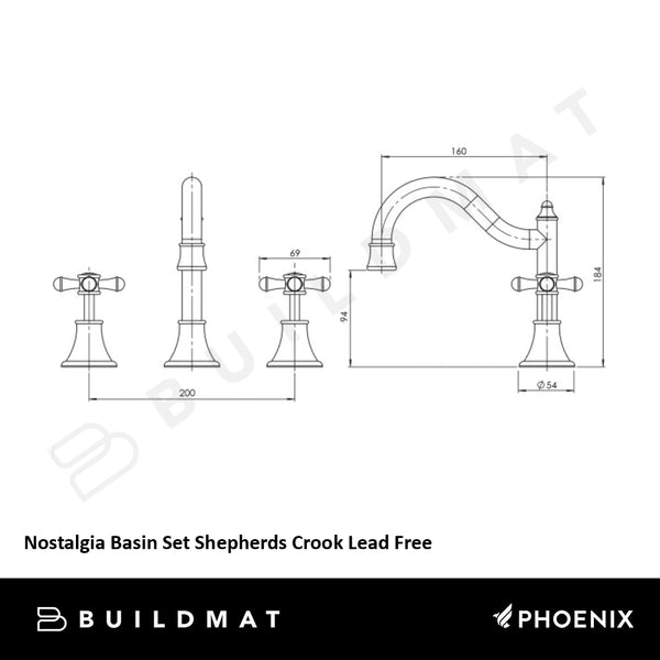 Phoenix Nostalgia Basin Set Shepherds Crook Chrome Lead Free