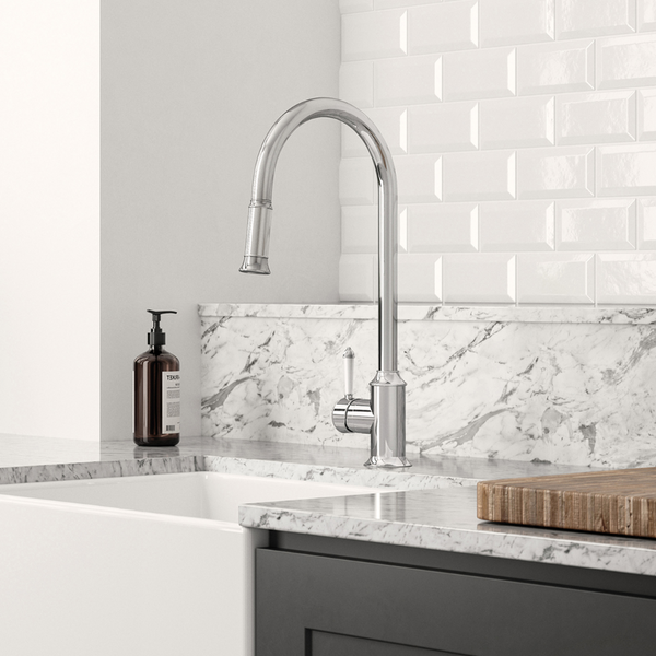 Phoenix Nostalgia Pull Out Sink Mixer 230mm Lead Free Chrome White