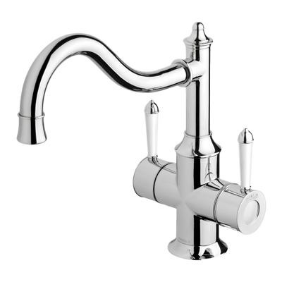 Phoenix Nostalgia Twin Handle Sink Mixer 230mm Shepherds Crook Chrome White