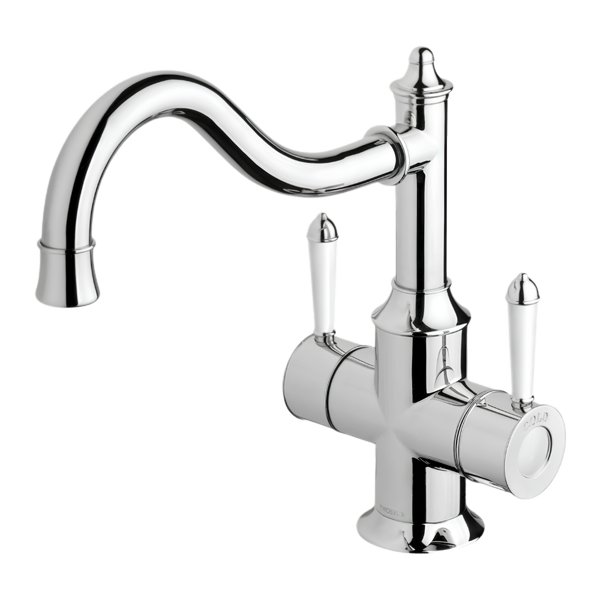 Phoenix Nostalgia Twin Handle Sink Mixer 230mm Shepherds Crook Chrome White